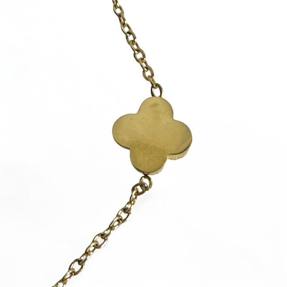 Gold Tone Stainless Steel Clover Station Necklace Black Enamel Choker - Picture 5 of 8